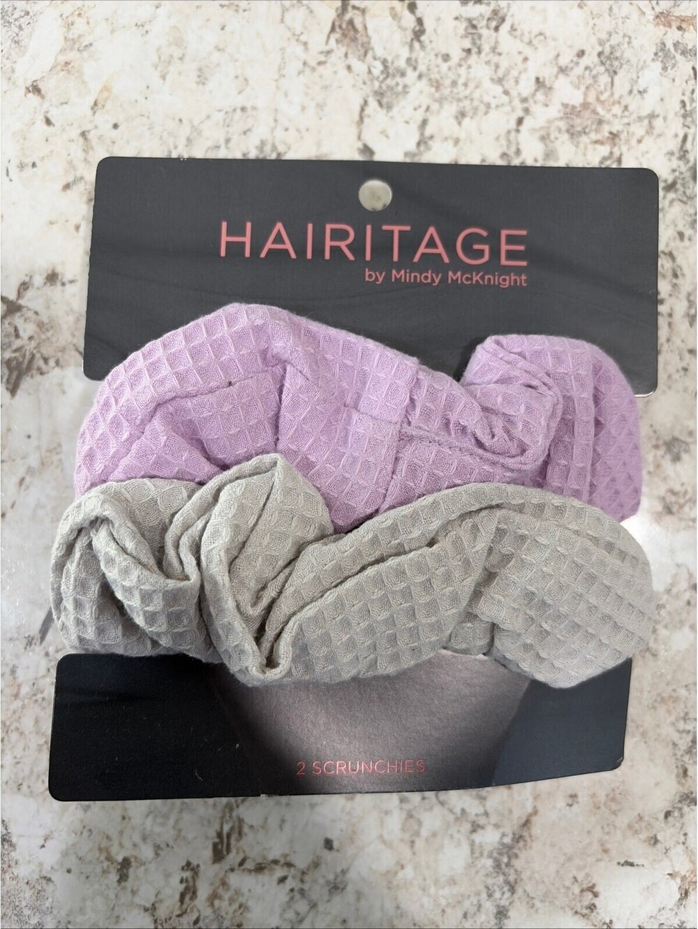 Hairitage By Mindy McKnight 2 PC Waffle Hair Scrunchie Set Purple Gray